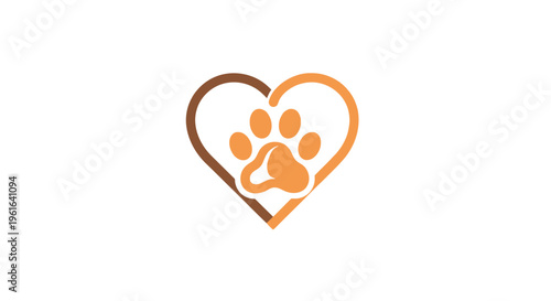 Heart and paw print symbol for pet love and care