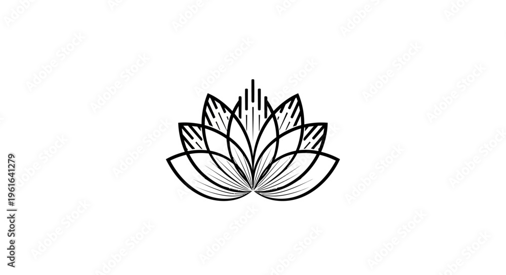 Fototapeta premium Minimalist black and white line art lotus flower illustration