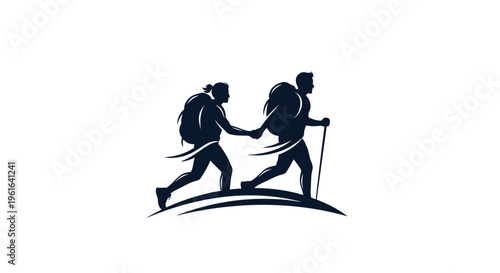 Man and woman hiking with backpacks in outdoor silhouette