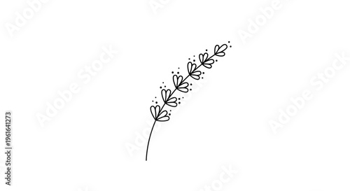 Minimalist black and white plant sprig line art doodle