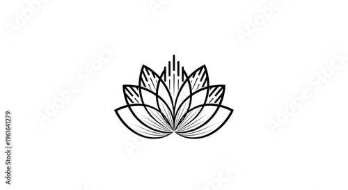 Minimalist black and white line art lotus flower illustration