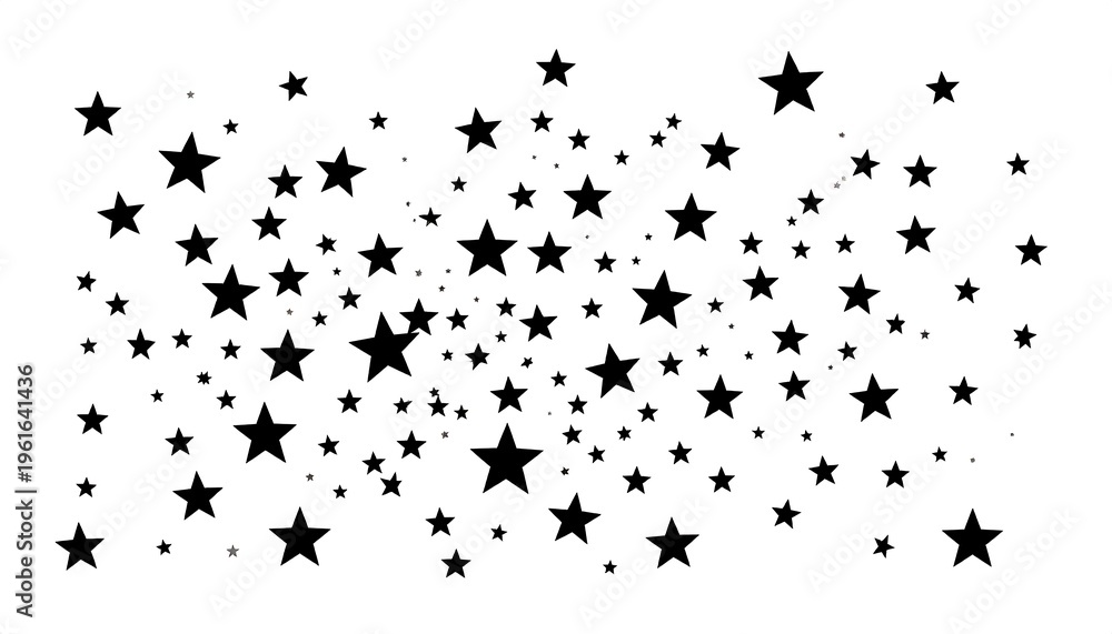 Obraz premium Black star cluster over a white backdrop, varying in size, showcasing a constellation