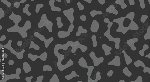 Seamless fluid grey organic blob pattern on dark background for modern graphic design resource backdrop and creative element