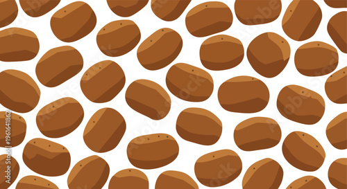 Whole potatoes scattered on a clean white background in a seamless pattern design resource for culinary themes and fresh produce graphics