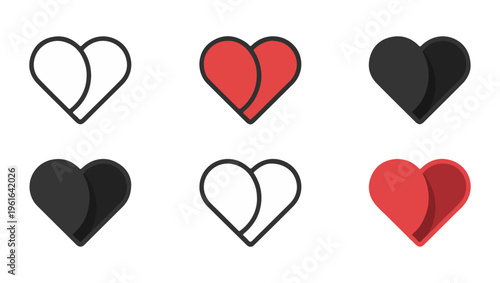 A collection of hearts in varying colors and broken designs displayed together
