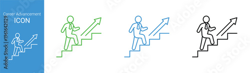 career advancement leadership success line icon set businessman climbing stairs progress vector illustration