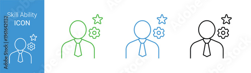 skill ability employee talent development outline icon set with star and gear vector