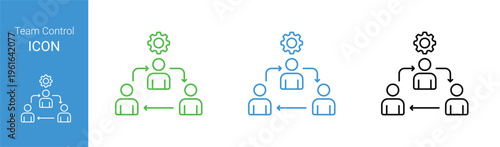 team control management outline icon set with leader arrows and gear for business workflow