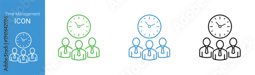 time management team productivity outline icon set business schedule planning clock vector illustration