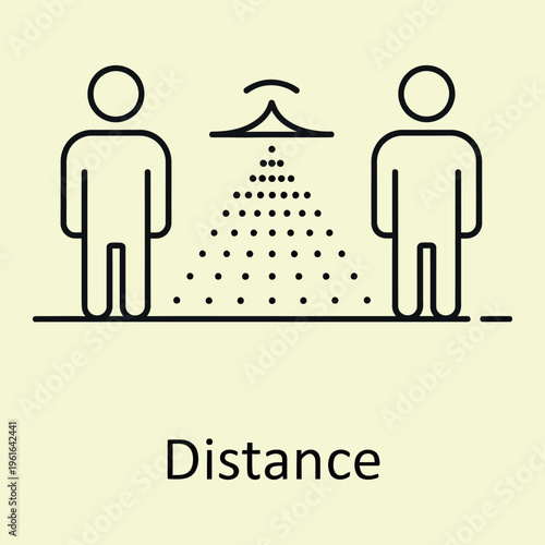 Minimal line of two people standing apart with distance marked by dots line minimal two people social distancing