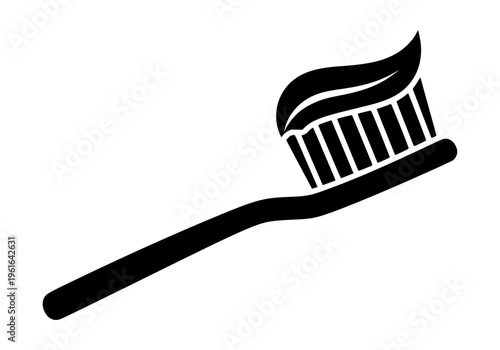 Toothbrush with toothpaste vector graphic illustration design for dental hygiene and oral care products, symbolizing cleanliness, freshness, and daily routine. Simple modern icon for health and well