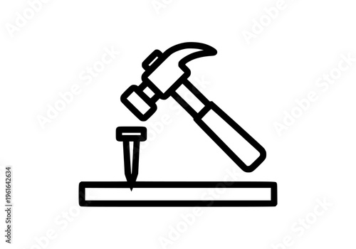 Hammer hitting nail vector illustration graphic design, a simple icon representing construction, repair, and home improvement. This essential outline symbol conveys hard work, craftsmanship.