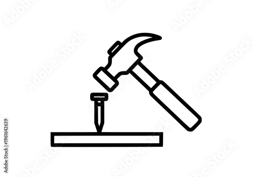 Hammer and nail vector illustration graphic design depicting a carpentry task, construction work, building, and home repair concept, showing a tool striking a fastener.