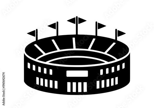 A versatile stadium vector illustration graphic design showcasing an iconic sports arena with flags. Perfect for competitive events, championship venues, and large entertainment facilities. 