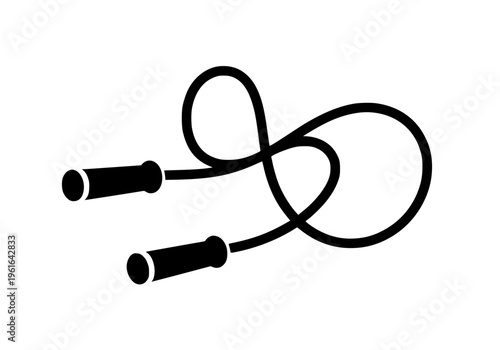 Black stylized vector graphic icon illustration of a simple jump rope design element representing fitness cardio exercise and sports equipment ready for use.