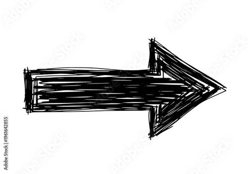 Black hand drawn directional arrow graphic design element indicating forward movement or next step isolated on transparent background illustration.