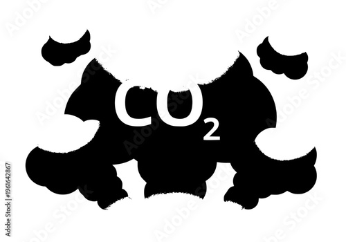 Carbon dioxide (CO2) emission cloud vector graphic illustration depicting environmental air pollution, climate change, and global warming issues with abstract smoke design on white background.