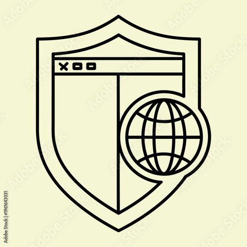 Wallpaper Mural Minimal line shield with browser window and globe line minimal security Torontodigital.ca