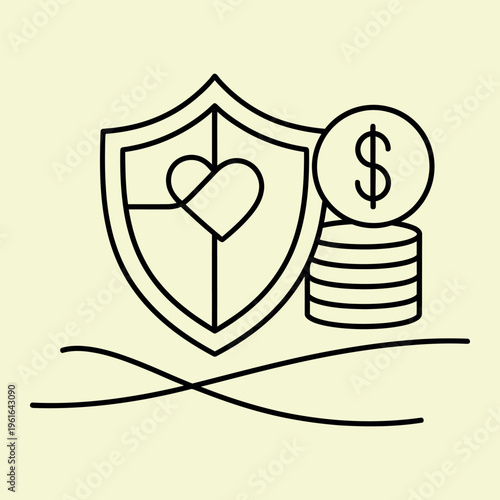 Wallpaper Mural Minimal line shield with heart and coins dollar sign line minimal black lines Torontodigital.ca