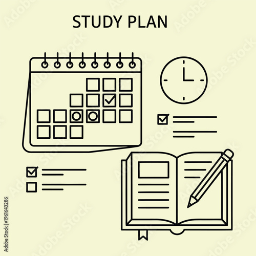 Wallpaper Mural Minimal line study plan with calendar clock and book pencil Torontodigital.ca