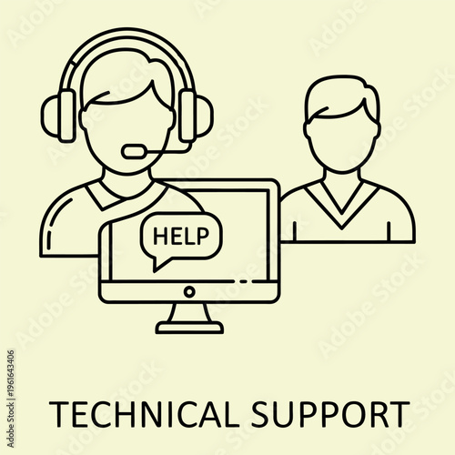 Wallpaper Mural Minimal line technical support with headset and computer help customer service Torontodigital.ca