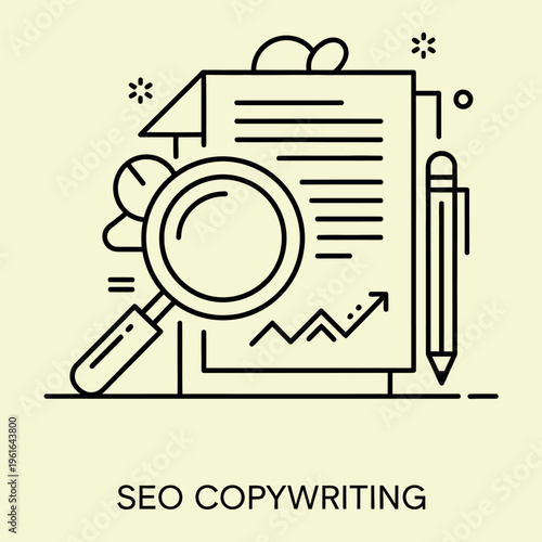 Wallpaper Mural S E O copywriting line with magnifying glass document and pencil line magnifying glass Torontodigital.ca