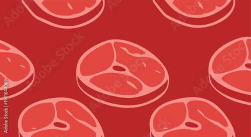 Stylized meat cuts pattern on a vibrant red background for culinary design and food industry advertising projects