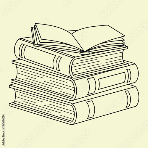 Wallpaper Mural Stack of four books with one open on stack of books book stack line minimal simple black lines pale yellow background Torontodigital.ca