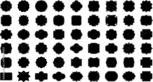 Large collection of diverse black decorative frames, labels, and badges with white outlines