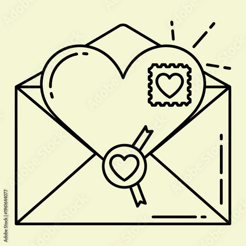 Wallpaper Mural Black line heart shaped letter in envelope with heart stamp and wax seal line minimal heart Torontodigital.ca