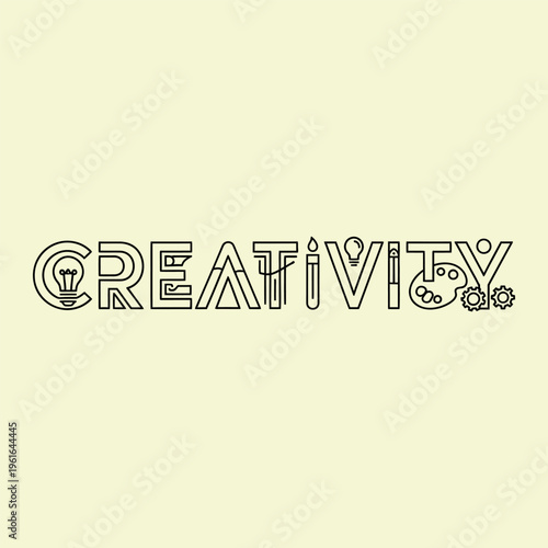 Wallpaper Mural Black line word creativity on pale yellow background with text Torontodigital.ca
