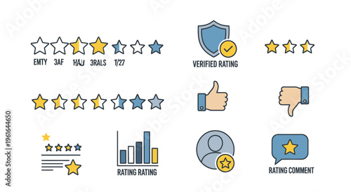 Customer Feedback Icons: Star Ratings, Verified Reviews, Thumbs Up/Down, Comments