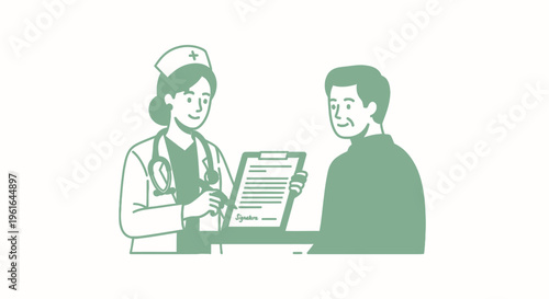 Doctor and patient discussing medical results on clipboard, healthcare consultation