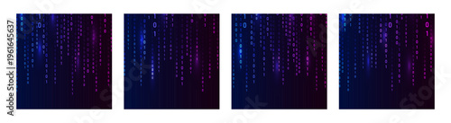 Binary Rain background. Abstract techno banner for crypto currency with data streams. Vector illustration.