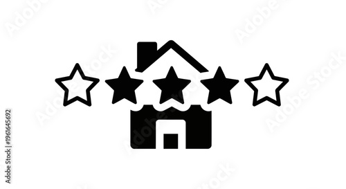 Black house icon with rating stars.