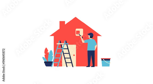 Man painting a house exterior wall.