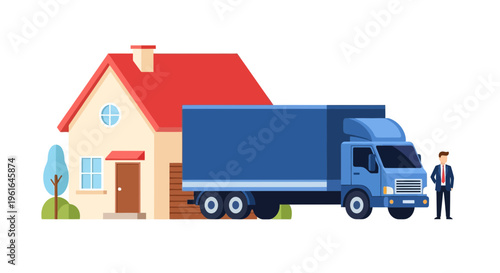 Man standing next to blue truck.