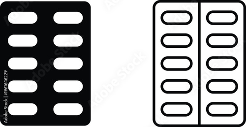 Medical Pill Blister Pack Icons for Healthcare, Pharmacy, and Medicine Design