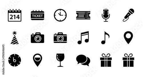 Collection of event and celebration icons for design projects.