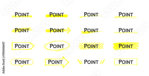 ポイントマーカー見出しセット 黄色蛍光ペン強調ライン素材 Point Marker Headline Set Yellow Highlighter Highlight Lines
