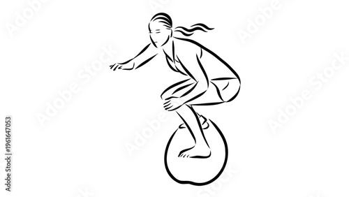 A minimalist vector illustration of a woman riding a unicycle in a dynamic pose