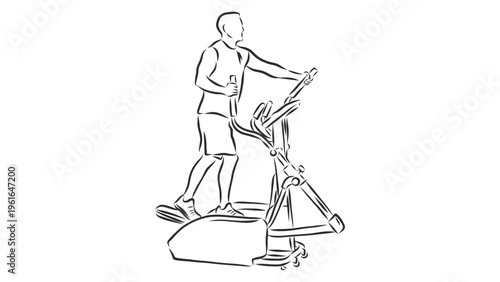 A minimalist line art illustration of a man running on a treadmill