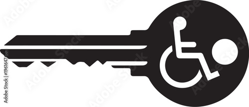 Accessible, disability, wheelchair symbol key, accessibility icon, black and white vector