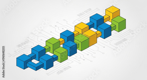 Isometric Cubes Interconnected - A Colorful Network of Blocks.