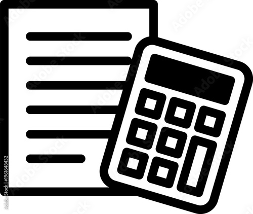 書類と電卓のお見積り・計算アイコン　ビジネス向けシンプルアイコン
