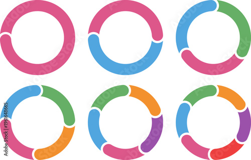 円形チャート図のカラフルな矢印セット｜循環・プロセス・ステップのインフォグラフィック　Colorful Circular Arrow Chart Set for Process and Workflow Infographics

