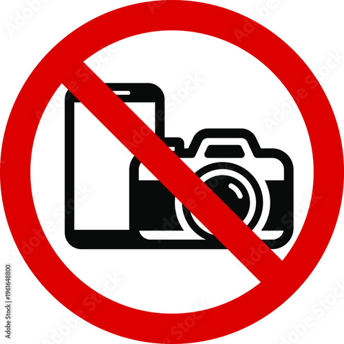 スマートフォン・カメラ使用禁止 撮影禁止マーク シンプルな禁止アイコン ベクター素材　No Smartphone No Camera Icon Photography Prohibited Symbol Vector
