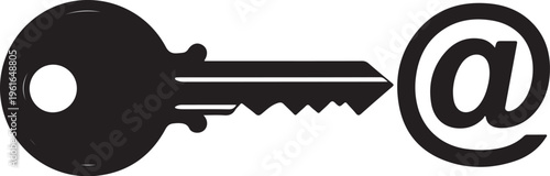 Black key with at sign, email symbol, vector icon, web and internet concept