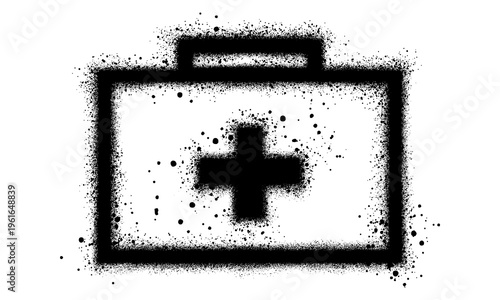 Medical box icon in graffiti style. Medical suitcase sign and symbol.