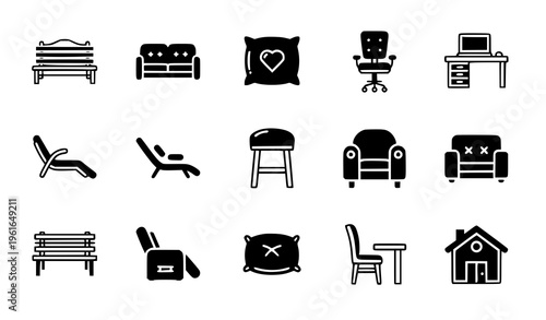 Comfort Furniture Editable Filled Icon Set Sofa Chair Pillow Vector